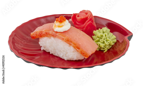 salmon sushi with white background