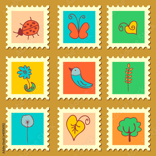 Fototapeta Naklejka Na Ścianę i Meble -  Cute nature stamps set