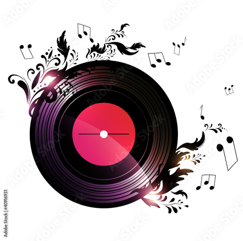 vinyl record with floral music decoration