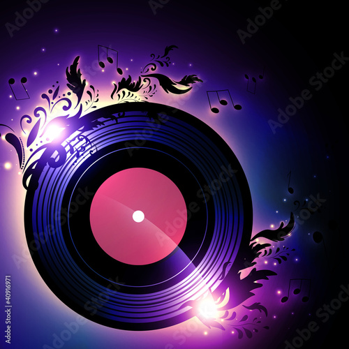 vinyl record with floral music decoration