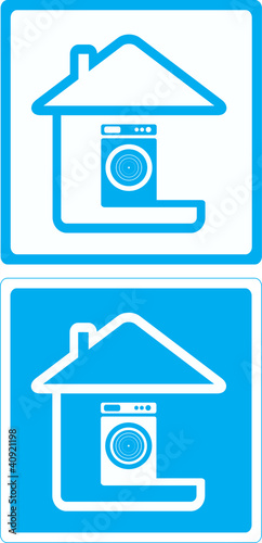 blue symbol with washing mashine and house silhouette