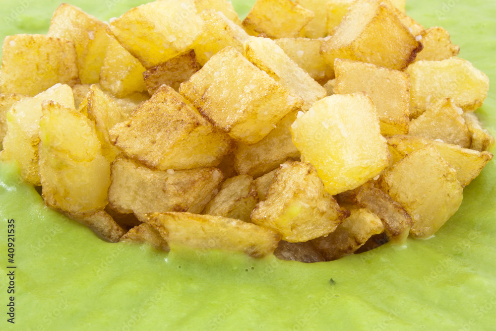 fried potatoes with pea cream fried potatoes with pea cream