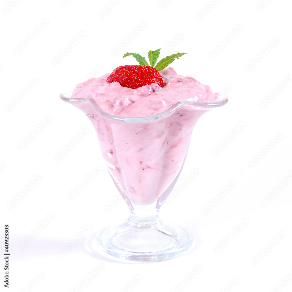 Fresh juicy strawberry with yogurt in a glass bowl Fresh juicy strawberry with yogurt in a glass bowl