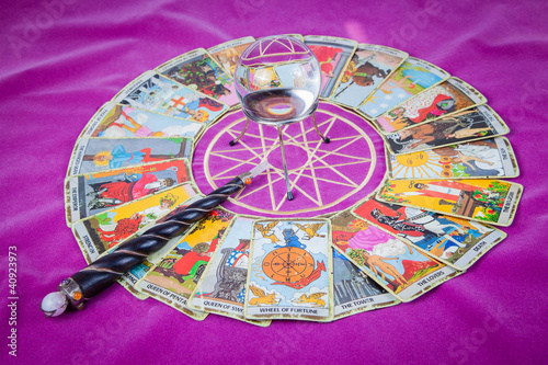 Tarot cards with the crystal ball and magic wand (3).