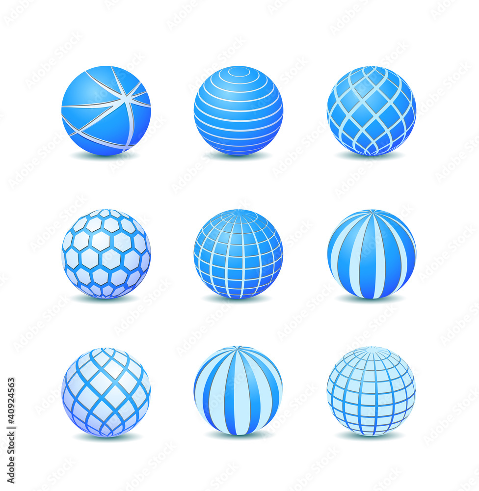 Set of Blue Abstract Round Stripe Ball Icon Set of Blue Abstract Round Stripe Ball Icon