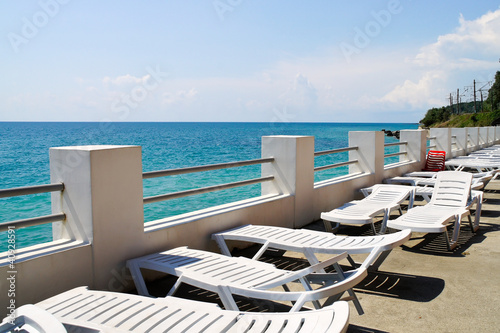 Plank beds on beach