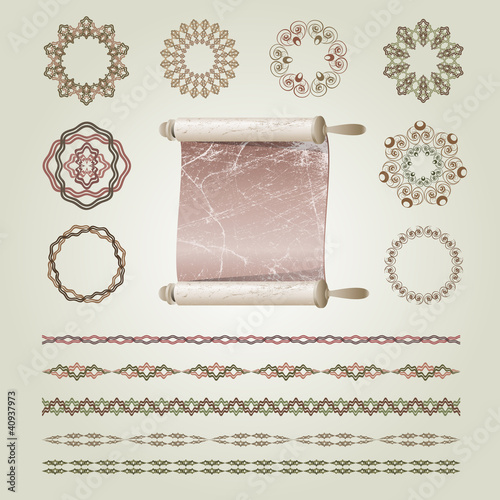 Set of calligraphy elements  and brushes