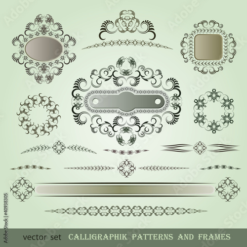 Set of calligraphic patterns and frames