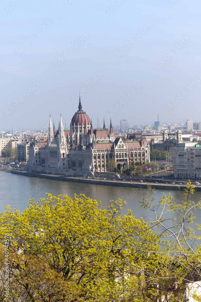 View of Parliament dome from Castle in Budapest Hungary