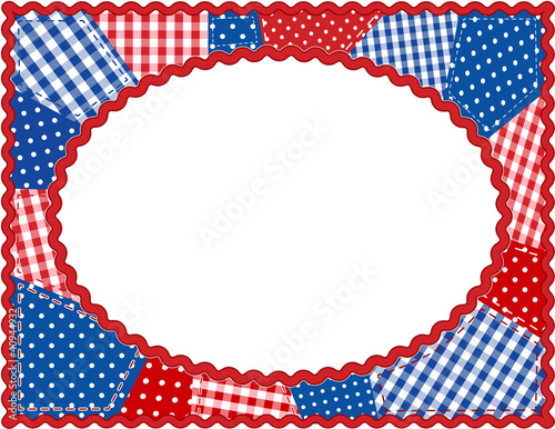 Patchwork Frame, gingham, polka dot, rick rack, red, white, blue