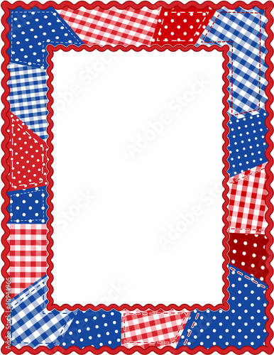 Patchwork Frame, gingham, polka dot, rick rack, red, white, blue