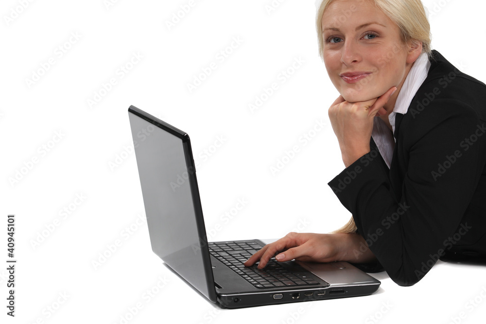 Portrait of smiling woman with computer Portrait of smiling woman with computer