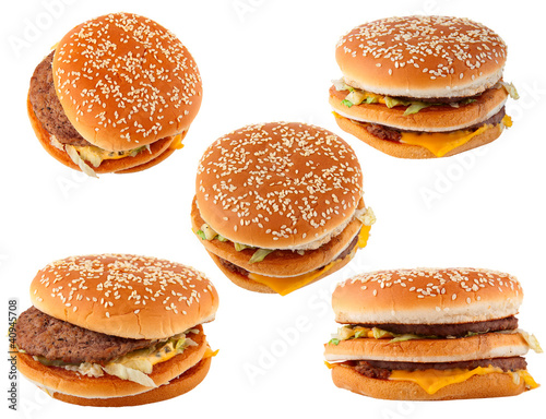 fast food. Group hamburger isolated on white
