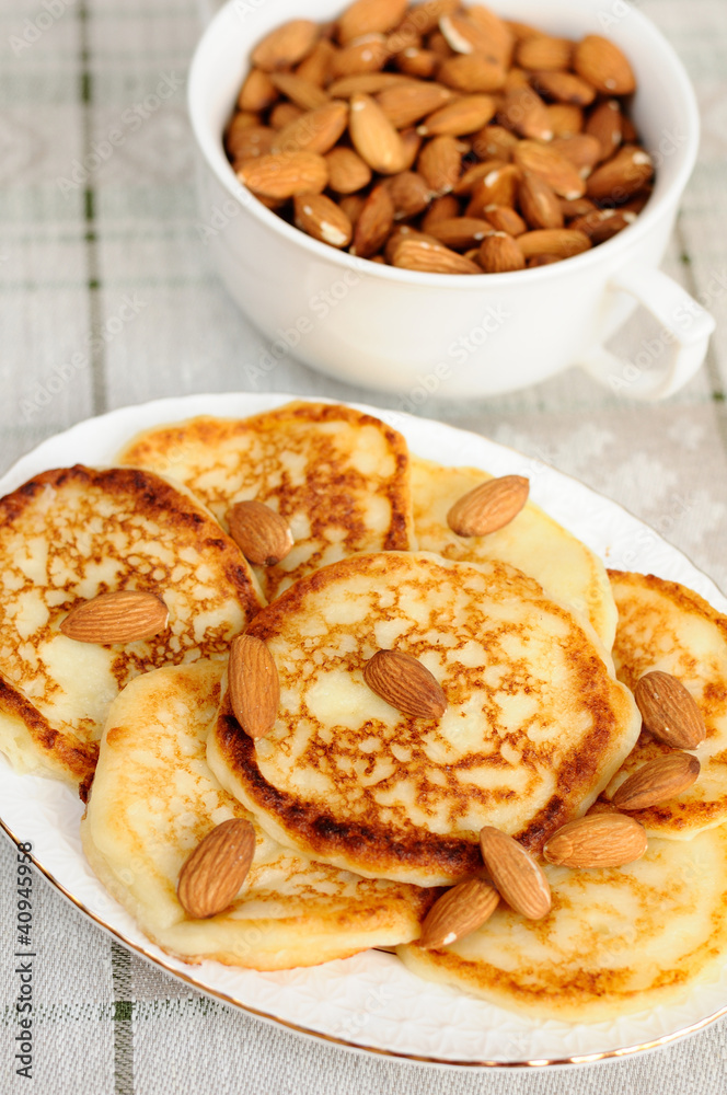 Delicious homemade pancakes with almonds Delicious homemade pancakes with almonds