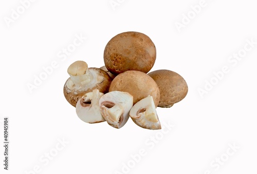 fresh whole and chopped mushrooms isolated on white