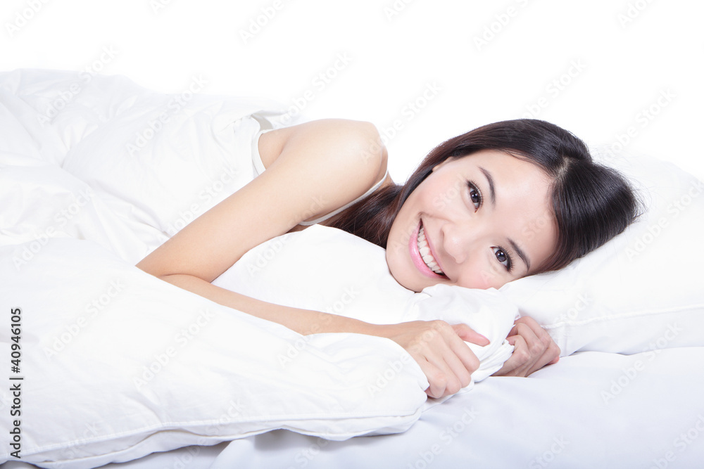woman smile face close up lying on the bed woman smile face close up lying on the bed