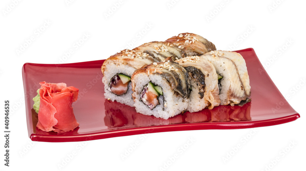Japanese traditional Cuisine - Maki Roll with Cucumber , Cream C Japanese traditional Cuisine - Maki Roll with Cucumber , Cream C