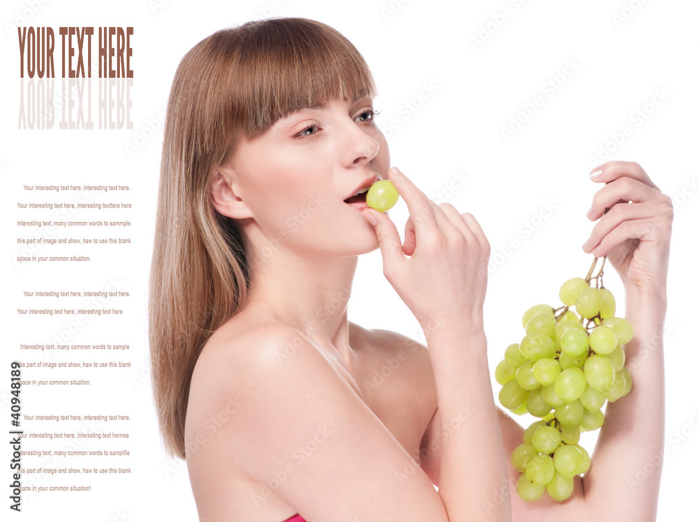 Beautiful young woman with green grape Beautiful young woman with green grape