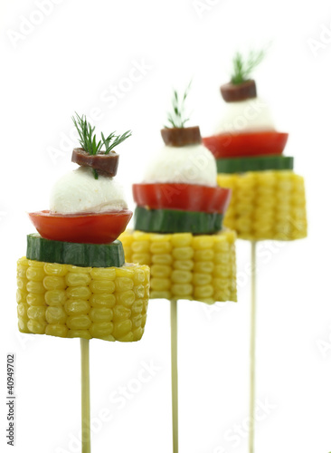 Vegetables skewers with mozzarella photo