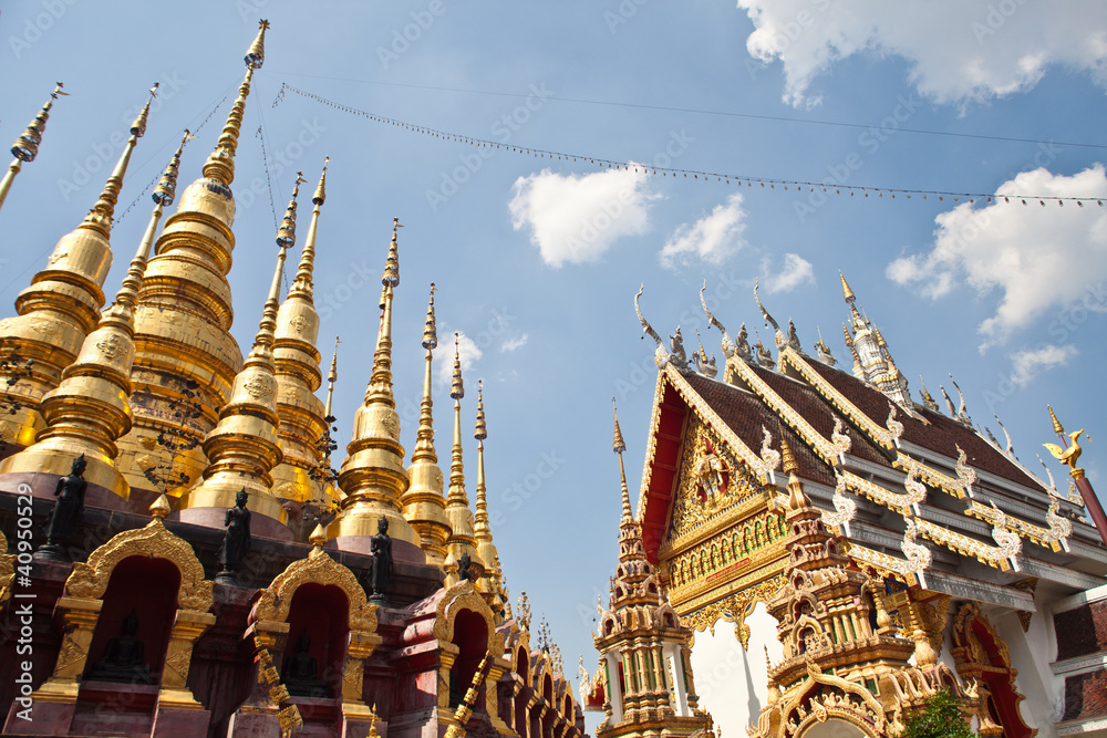 Thai temple and gold pagoda