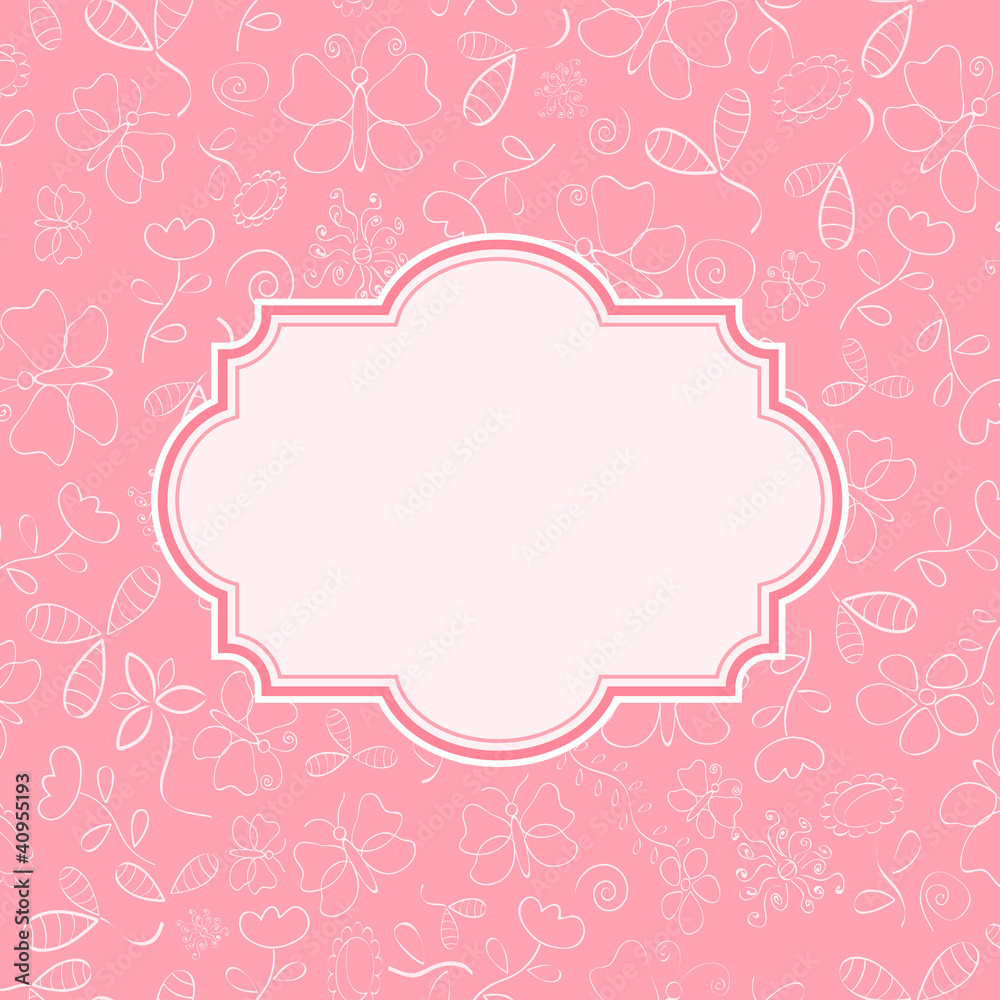 Pink Invitation Card with Flowers