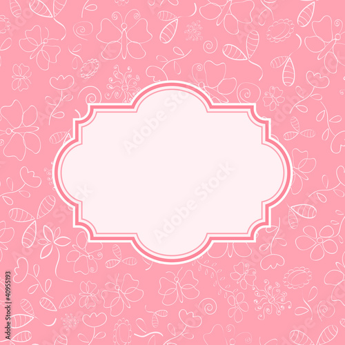 Pink Invitation Card with Flowers