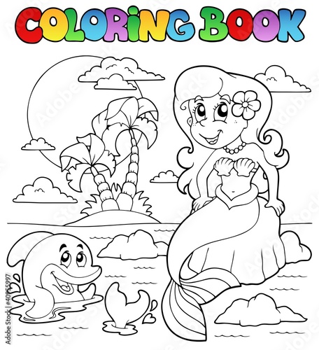 Coloring book ocean and mermaid 1