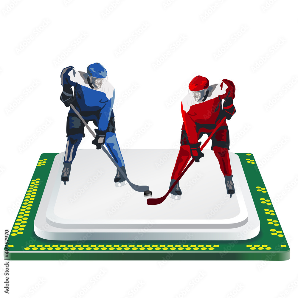 Obraz premium hockey player and computer processor on a white background