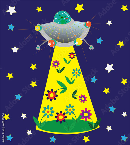 UFO and glade of flowers.