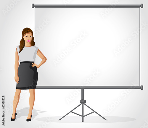 Business woman with presentation screen