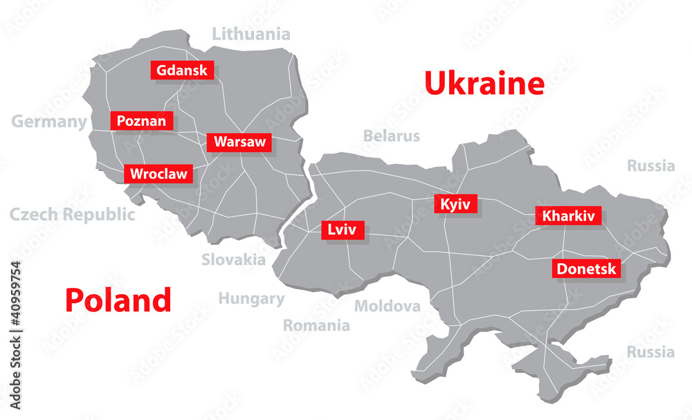 Naklejka premium Poland and Ukraine vector map