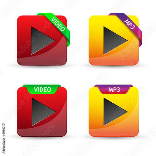 red and yellow glossy video watch button