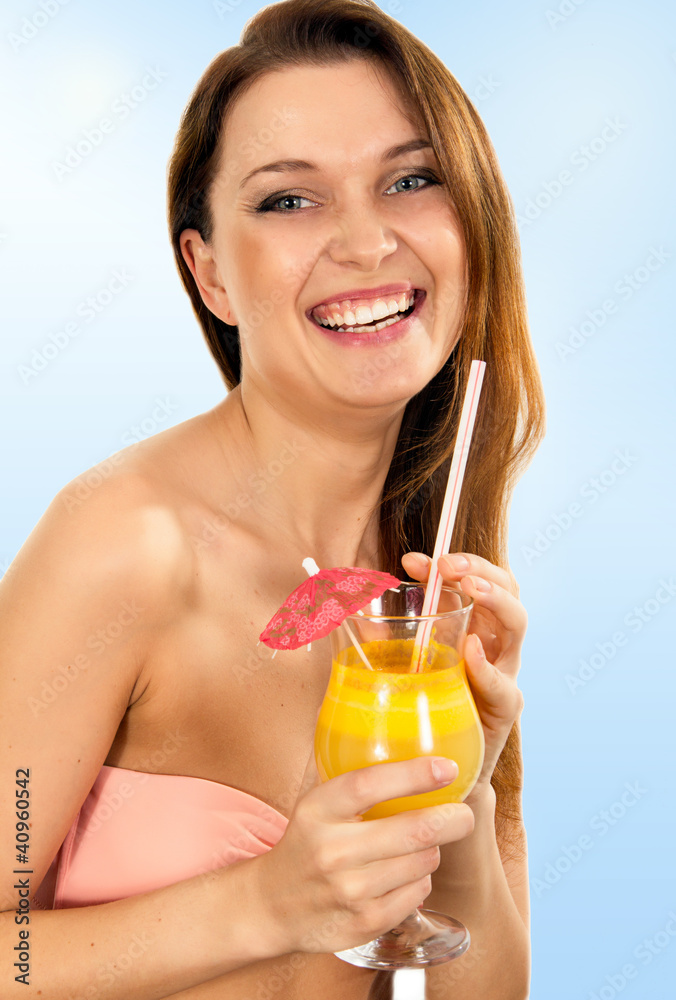 Beautiful woman in bikini drinks cocktail at Maldives island Beautiful woman in bikini drinks cocktail at Maldives island