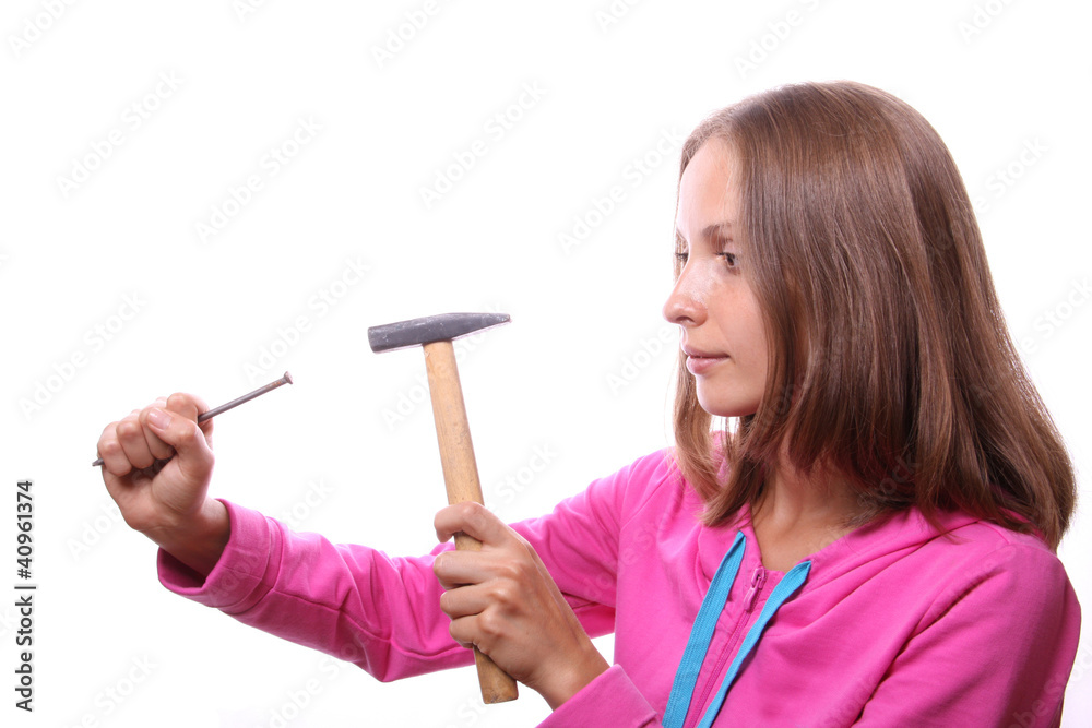 Young woman with hummer, isolated