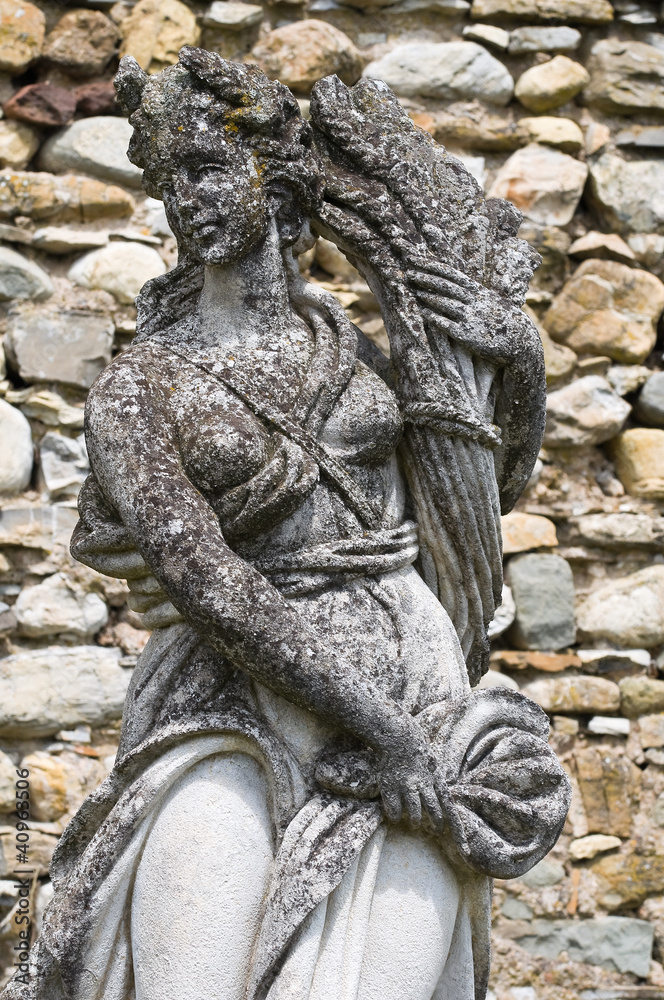 Marble statue. Castle of Compiano. Emilia-Romagna. Italy.