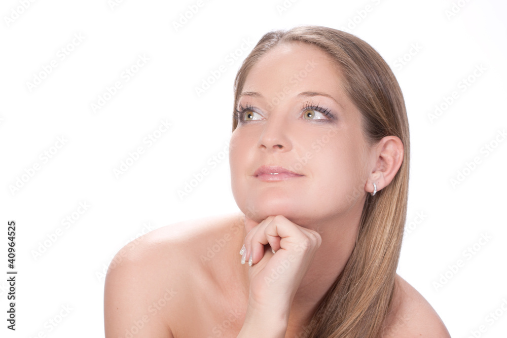 beautiful young woman thinking beautiful young woman thinking