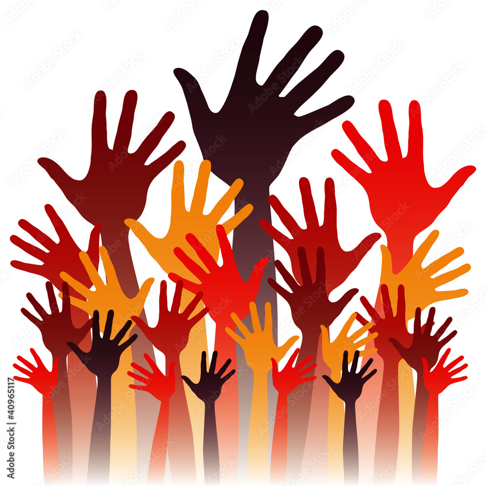 Obraz premium Large group of happy hands vector.