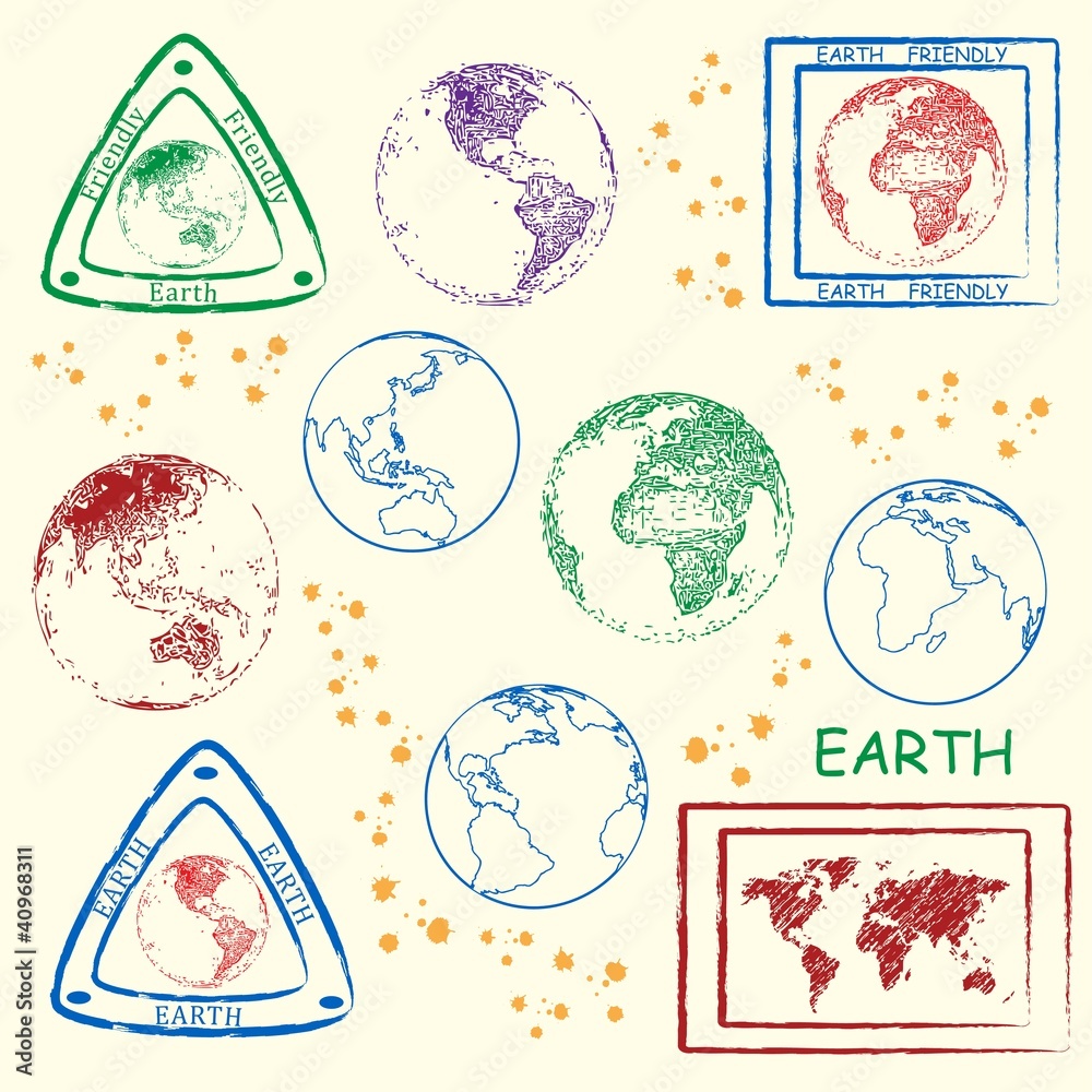 Fototapeta premium Planet Earth Stamp Set