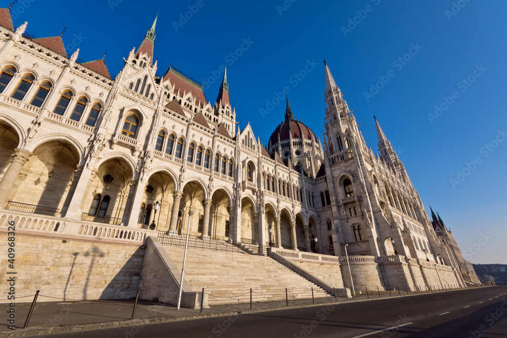 Riverside of the hungarian Parliament in Budapest