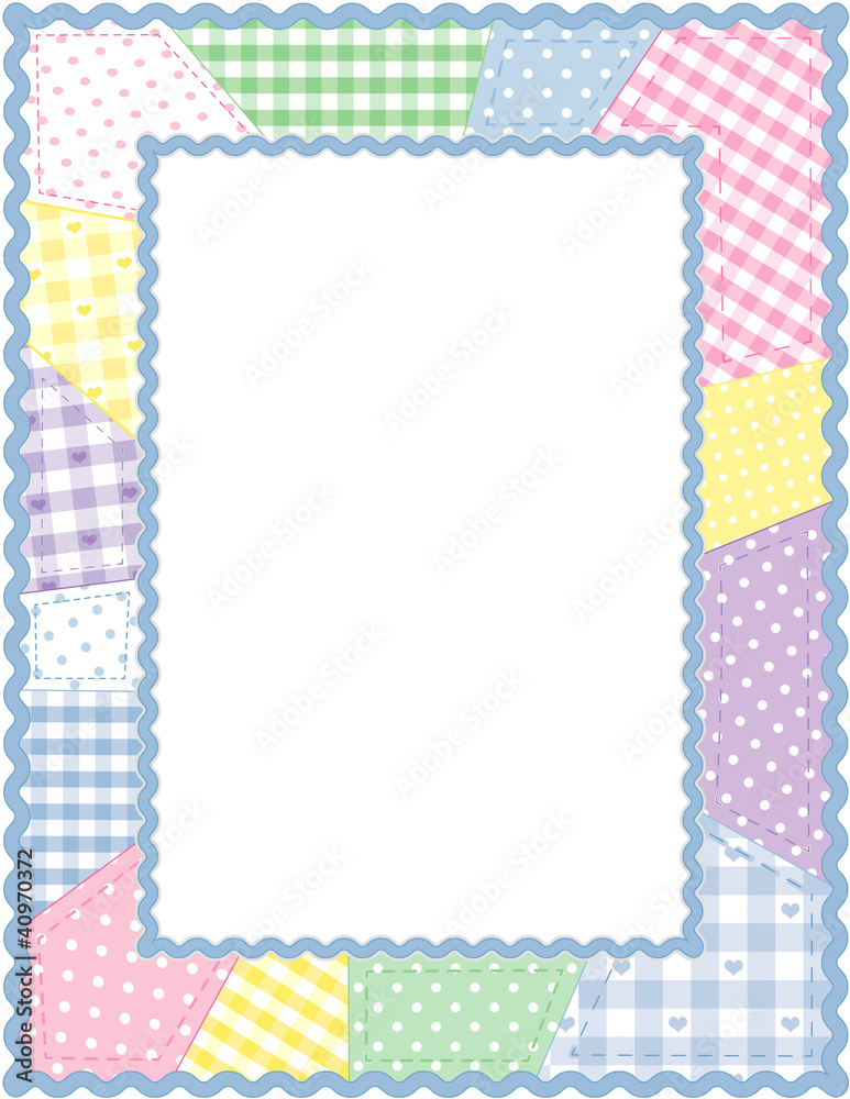 Pastel Patchwork Quilt Frame, copy space, rickrack border Pastel Patchwork Quilt Frame, copy space, rickrack border