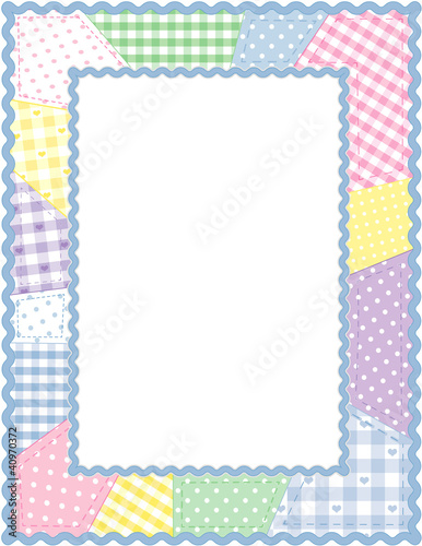 Pastel Patchwork Quilt Frame, copy space, rickrack border