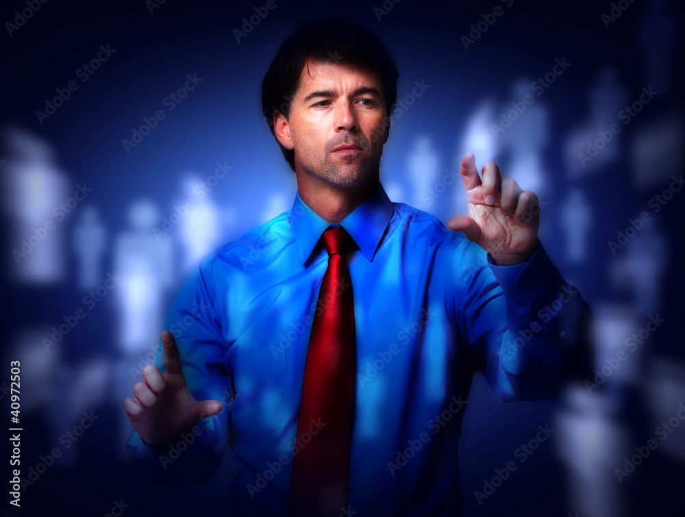 Businessman touching screen. Businessman touching screen.