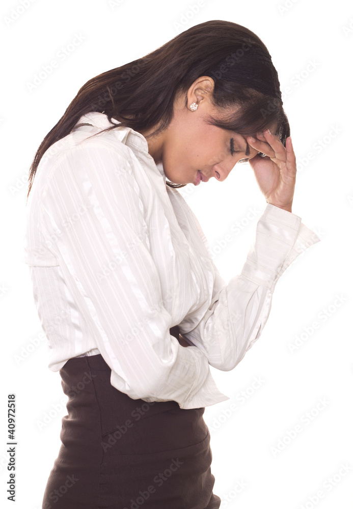Beautiful young businesswoman stressed with headache. Beautiful young businesswoman stressed with headache.