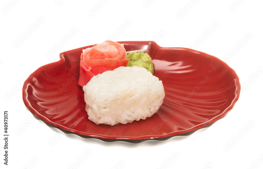 The boiled Chinese rice on a white background The boiled Chinese rice on a white background