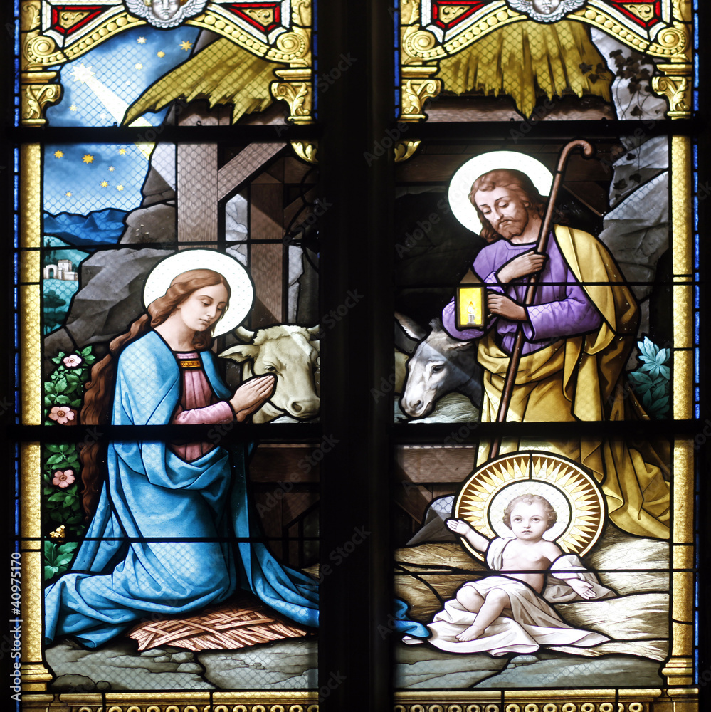 Nativity scene, stained glass