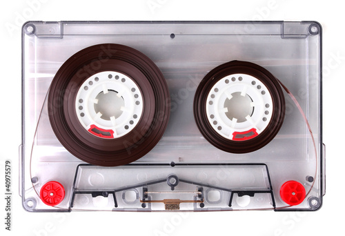 Valokuva Audio cassette with color label isolated on white