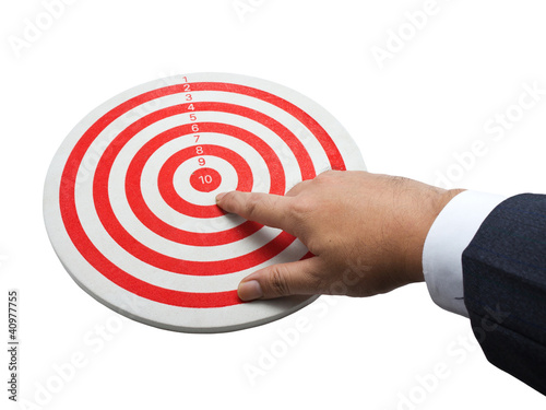 Business's hand point at the center of the target