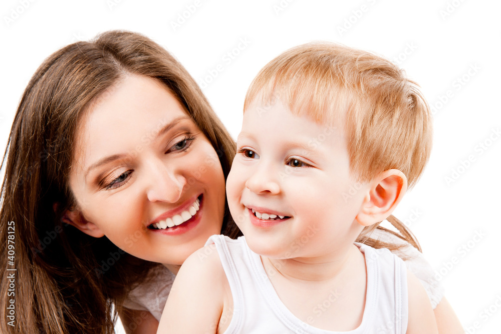portrait of mother and child, isolated on white portrait of mother and child, isolated on white
