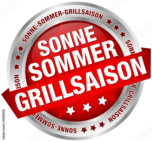 Button Banner "Sonne-Sommer-Grillsaison" rot/silber