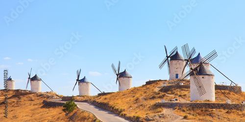 Windmills of Consuegra landmark, panorama. Castile La Mancha, Sp
